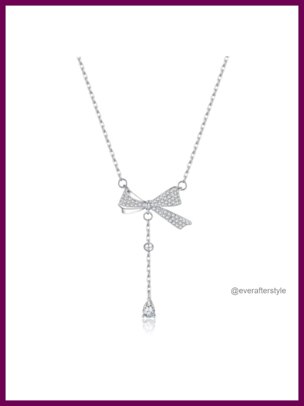 925 Sterling Silver Bow Y Necklace CZ Pendant for Women Teens